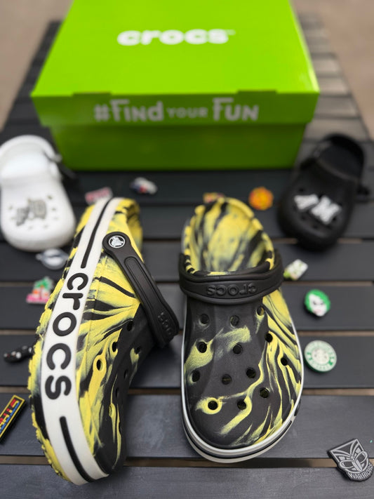 Black & yellow crocs