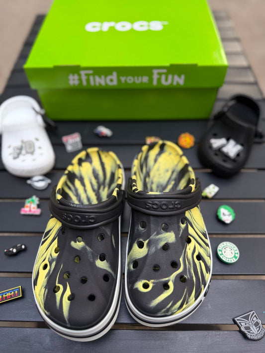 Black & yellow crocs