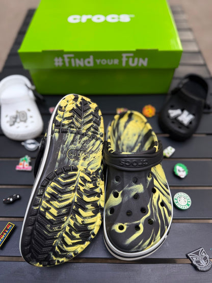 Black & yellow crocs