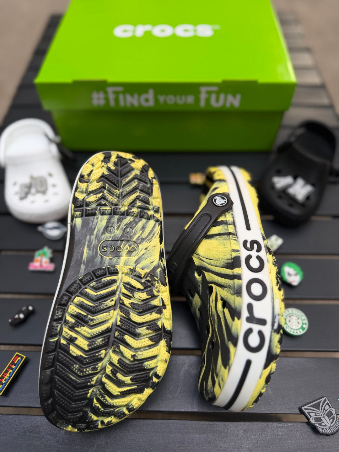 Black & yellow crocs